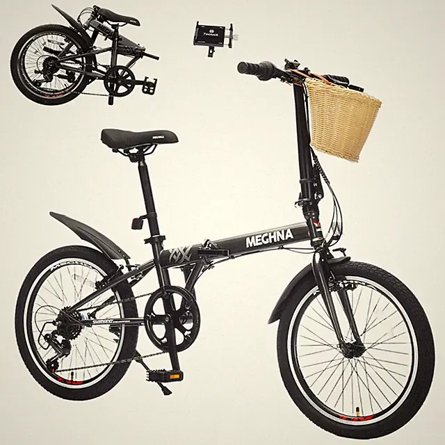 20 Inch Folding Bike for Adults, 6-Speed with Basket & Phone Holder, Steel Frame