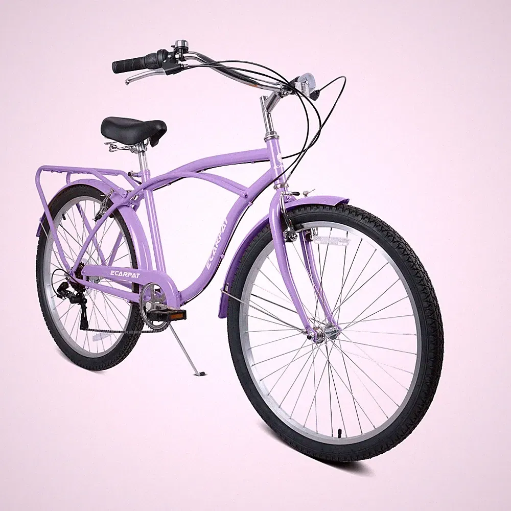 26 Inch 7 Speed Beach Cruiser Bicycle for Men and Women, Steel Frame Bike Purple