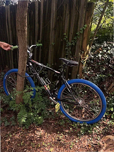 Black/Blue Bicycle with Blue Wheels, Black Frame, Blue Rims