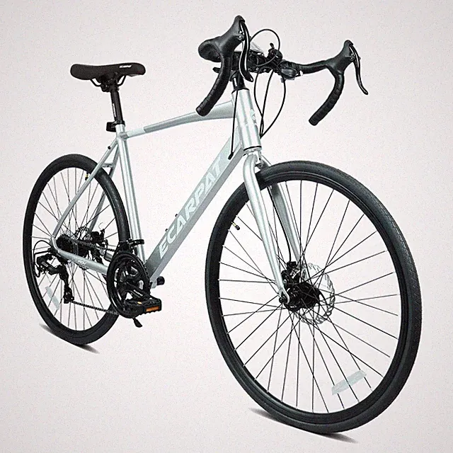 Road Bike Racing Bicycle 700C 16 Speeds Aluminum Frame Disc Brakes, Silver
